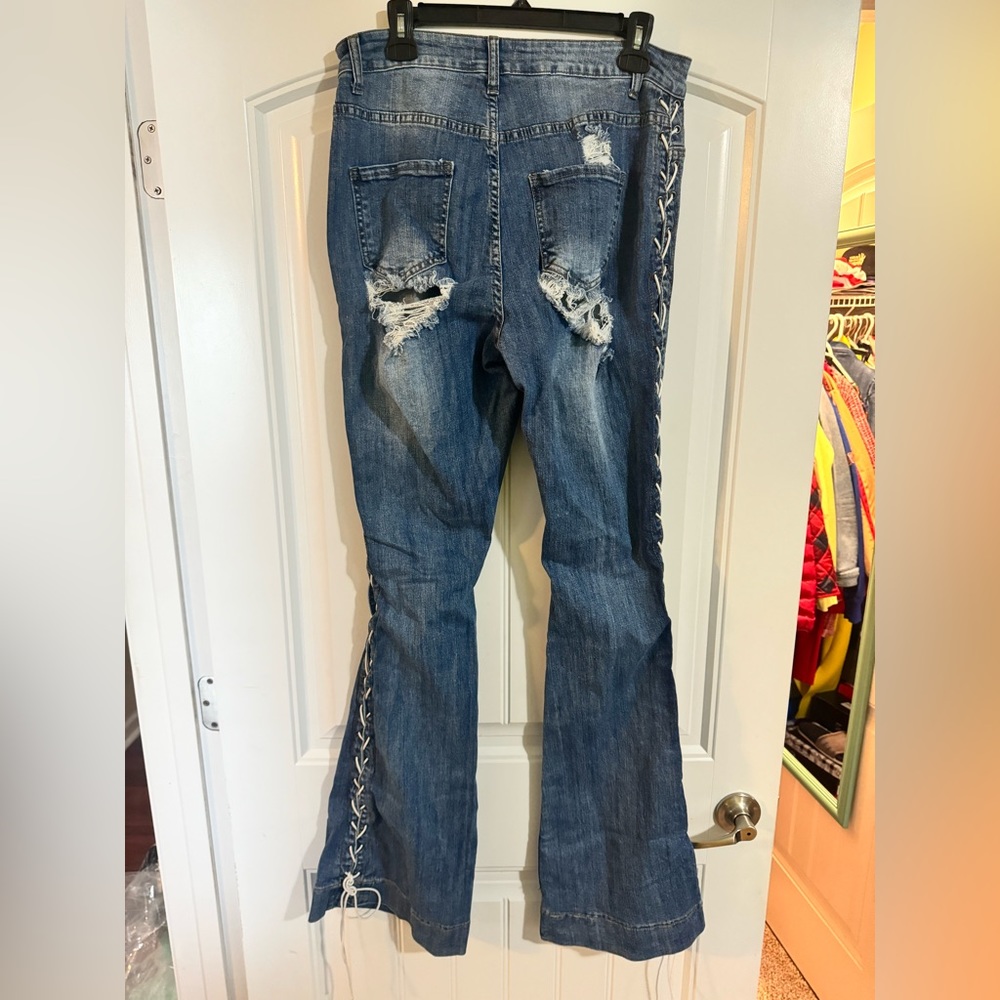 Distressed flare jeans